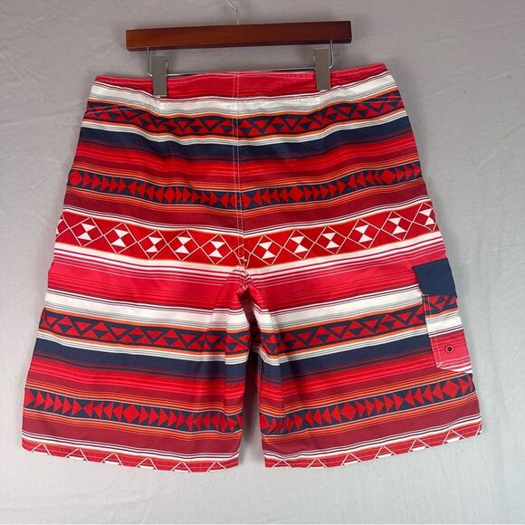 American Eagle Board Shorts Swim Trunks Mens Large Red Orange Aztec Vacation - Picture 3 of 9